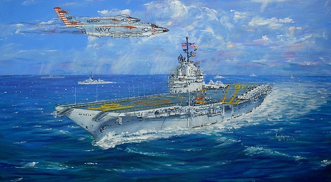 Wayne Scarpaci’s painting of the aircraft carrier USS Lexington CVA-16.