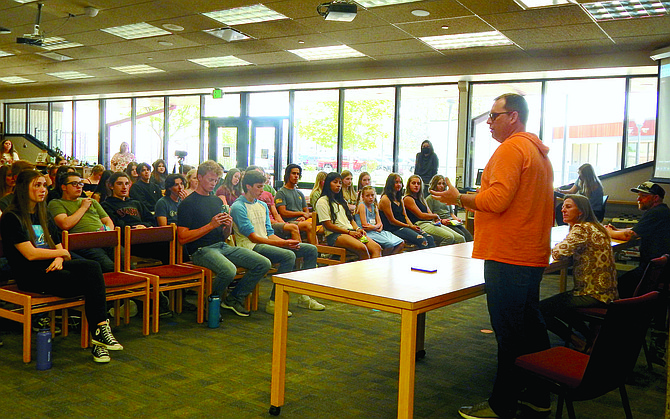 Douglas County School Board trustee Robbe Lehmann addresses a question during a Q&A hosted by students at Douglas High School on Wednesday. Lehmann, Heather Jackson, Nick Brashears and Roberta Butterfield answered questions.