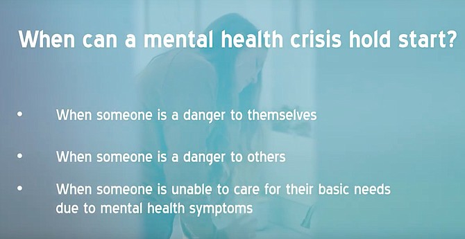 A slide from a video on mental health holds released by the Nevada Division of Public and Behavioral Health.