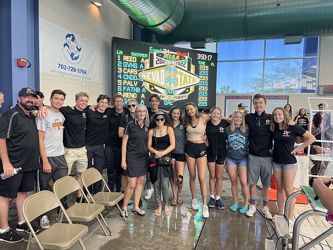 The Douglas High swim and dive team poses for a photo at the Class 5A state swim and dive meet in Las Vegas last weekend.