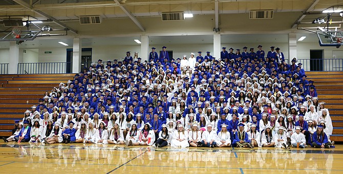 Carson High School’s Class of 2022 takes a senior photo on graduation day.