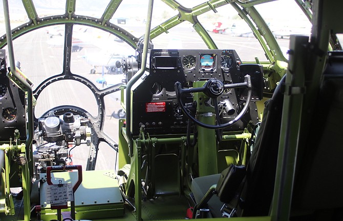 A view looking out from the B29’s cockpit.