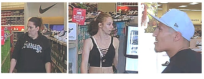 Authorities are seeking to identify three people in connection with the theft of multiple pairs of shoes from Famous Footwear