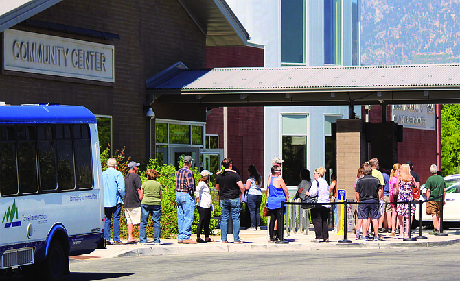 Voters in line outside the Douglas County Community & Senior Center around 10:30 a.m. Tuesday.