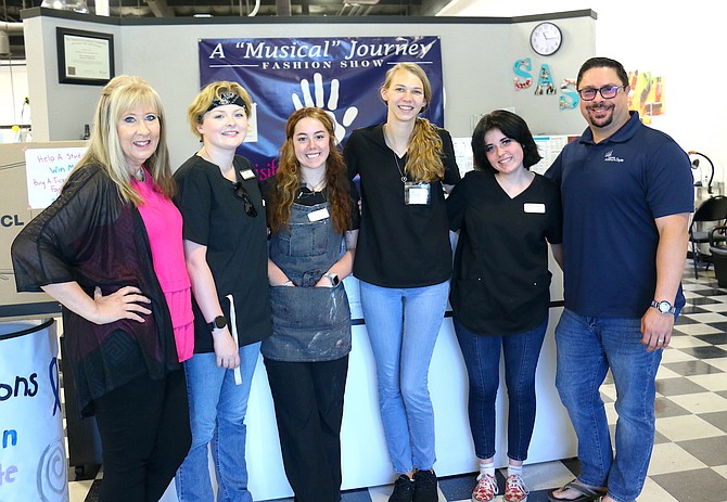 From left, Xquisite Executive Director Brenda Sandquist stands with Sierra Academy of Style student council members Casey, Kaylyn, Stella and Madisyn and SAS owner Anthony Gayner on June 10. The academy will host a fashion show fundraiser to support Carson City’s Xquisite and Reno’s Awaken nonprofit to raise awareness about human trafficking.