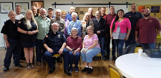 Warren Engine Co., No. 1 celebrated 159 years. Seated in the front row are Paul Webster, Linda Webster, the first woman admitted to Warren Engine Co., and Carol Park. Attending were former active members U.S. Rep. Mark Amodei, Sheriff Kenny Furlong, and Former Mayor Ray Masako. Also attending the dinner were retired Carson Fire Chief Stacy Giomi, Battalion Chief Vince Pirozzi, and Capt. Ed Young.