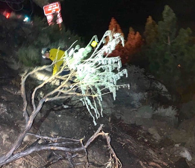 Charred vegetation was a result of people setting off illegal fireworks near Cave Rock. Tahoe Douglas Fire Protection District photo