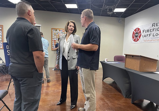 U.S. Sen. Catherine Cortez Masto attends an event announcing the endorsement of the Reno Fire Chief, International Association of Firefighters and Professional Firefighters of Nevada in Reno on July 6, 2022.
