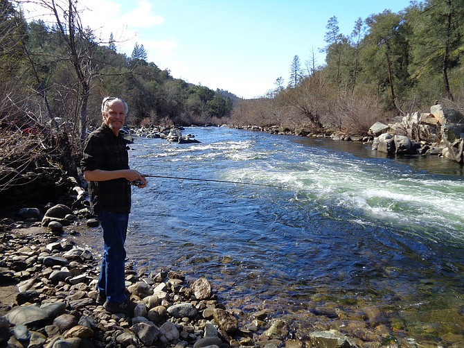 Doug Busey on a fishing trip along the Consumnes River this year downstream from the Electra Fire south of Jackson, Calif.