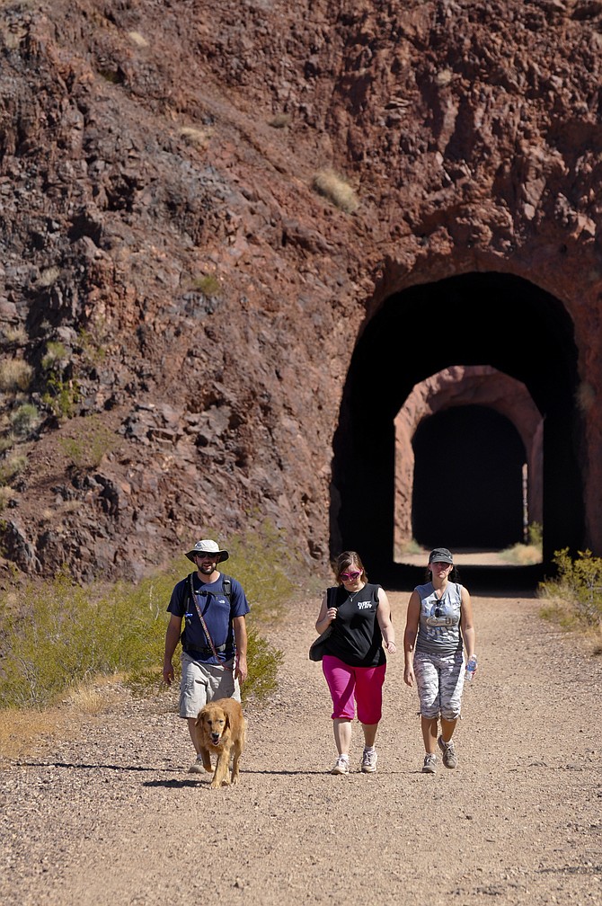 Hikers take a stroll on the Lake Mead Historic Railroad Trail, located near Boulder City in Southern Nevada.