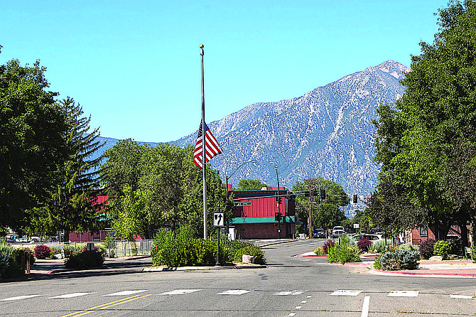 The flag on Gilman Avenue at Heritage Park was at half staff in memory of East Fork Justice of the Peace Cassandra Jones, who also served as chairwoman of the Gardnerville Town Board.