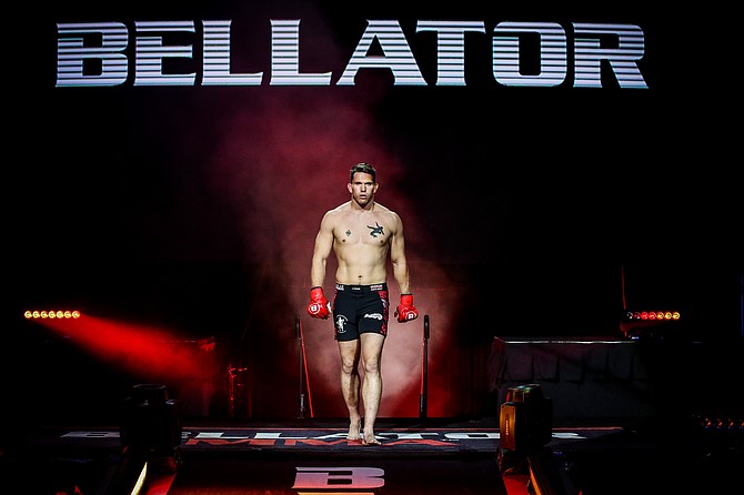 Sullivan Cauley walks out under the Bellator logo prior to his latest fight in January. Cauley is set to take on Tyson Jeffries at Bellator 284.
