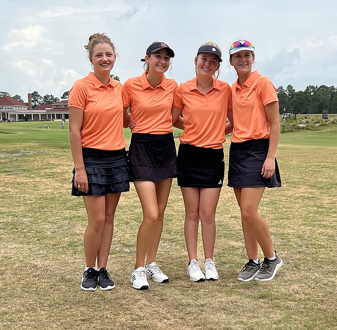 Four Douglas High girls golfers pose for a photo at Pinehurst Golf Club in Pinehurst, North Carolina after being invited to the National High School Golf Invitational. Pictured from left to right are, Abbigail Detsch, Giana Zinke, Madison Frisby and Abby Miller.