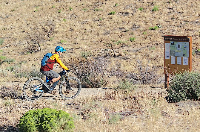 Sunridge mountain biker Kary Grabow sets out on the Clear Creek Trail last week.