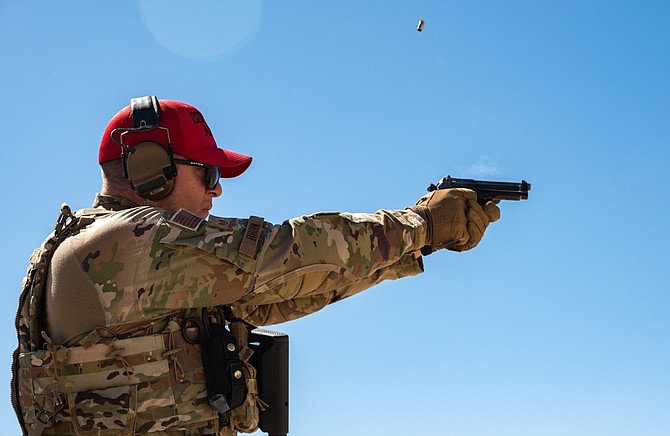 Members of the 152nd Security Forces Squadron (SFS) participated in small-arms, live-fire training exercise in 2021 at the Hawthorne Army Depot.