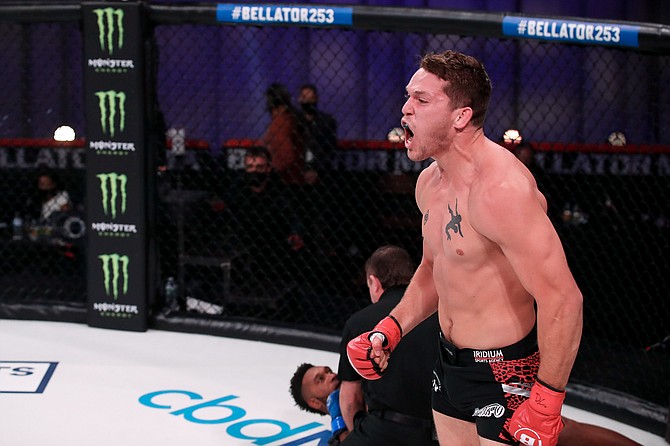 Sullivan Cauley reacts after finishing Deon Clash in the first round at Bellator 268. Cauley is back in action Friday where he will put his 3-0 professional record on the line at Bellator 284.
