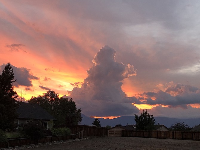 One more sunset photo to say farewell to the weather pattern that brought record rain to Carson Valley, this one taken by Jolene Coblentz from Friday evening.
