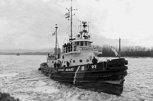 The 110-foot seagoing tug, USCG Cutter Raritan, with a bow able to break up to 4 feet of ice.