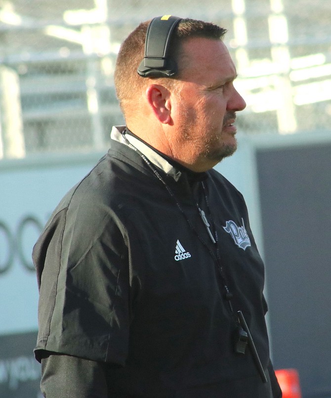 Nevada football coach Ken Wilson, shown during the team’s spring game in April 2022.