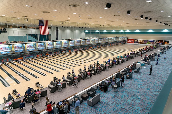 A look at a selection of bowling lanes inside the National Bowling Stadium in downtown Reno.
