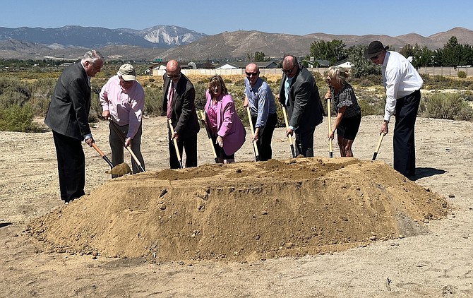 Carson City Mayor Lori Bagwell, center, and Gov. Steve Sisolak, left, were joined by developers on Sept. 1 for the official groundbreaking of the Sierra Flats project off Butti Way.