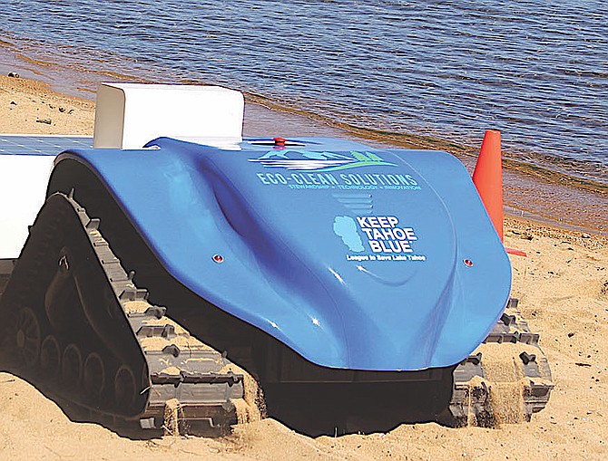 BeBot the beach-cleaning robot is demonstrated at Lake Tahoe in June.