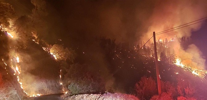 A CalFire patrol crew took this photo of the Mosquito Fire burning on Tuesday night.
