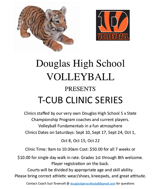 The flyer for the Douglas High T-Cub clinic.