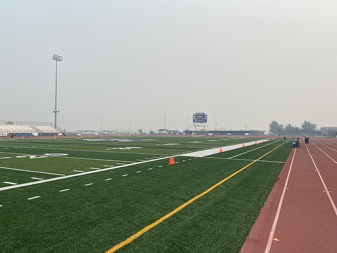 A look at the smoke over Carson High football field. Both Carson and Douglas had to postpone their homecoming football games due to air quality.