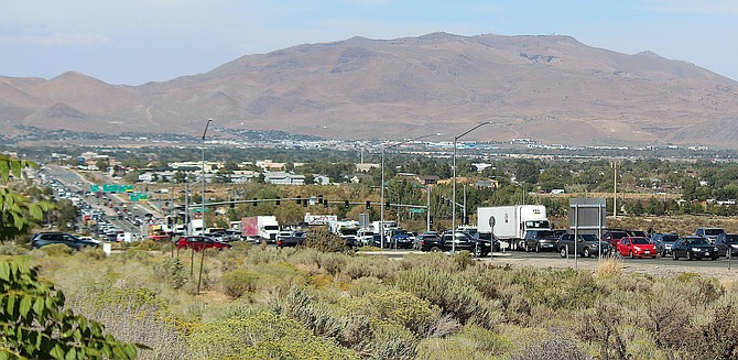 Traffic is backed up on Highway 395 past the Highway 50 intersection on Wednesday.