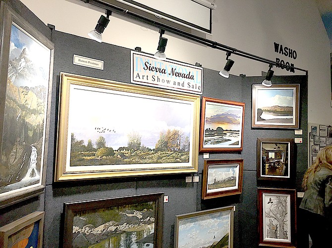 Paintings on display at the Sierra Nevada Invitational Art Show and Sale in the Carson Valley Museum & Cultural Center on Saturday.