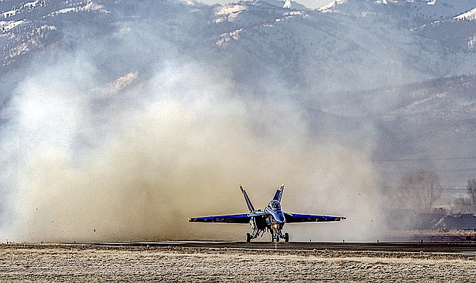 A Navy F/A-18 with the U.S. Navy Flight Demonstration Squadron Blue Angels in Minden.