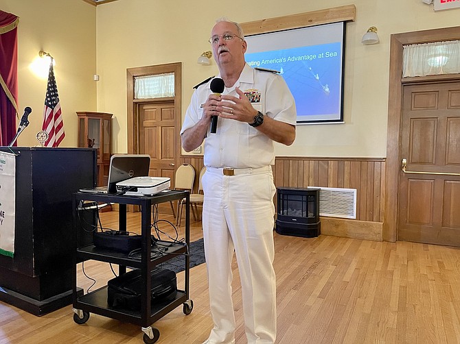U.S. Navy Surgeon General Rear Adm. Bruce Gillingham speaks to the Rotary Club of Carson City on Tuesday.