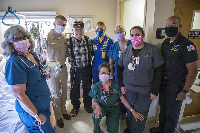 A few representatives from the Blue Angels stopped by Carson Tahoe Health’s Long Term Acute Care Hospital on Friday to visit Navy Veteran Thomas P. Fischer, who served for 20 years.