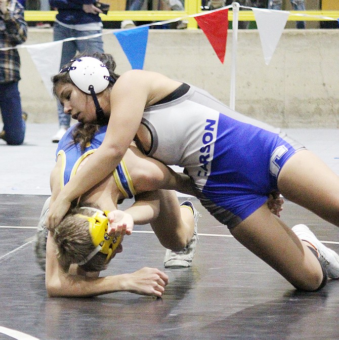 Carson High wrestler Amber Perkins is shown last season. The NIAA announced Thursday it will recognize a girls division in high school wrestling, including a separate state tournament division.