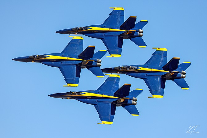 The U.S. Navy Blue Angels fly over Minden on Thursday.