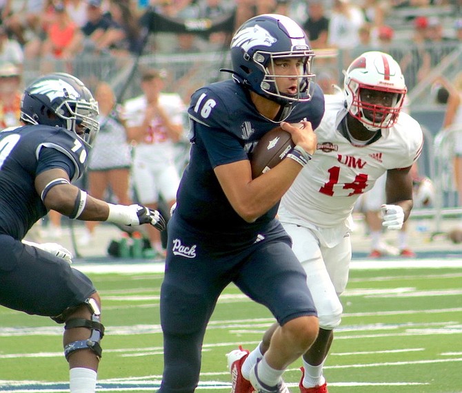 Wolf Pack quarterback Nate Cox has appeared in all five on Nevada’s games in the 2022 season, rushing for three touchdowns and passing for two.