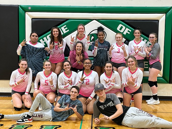 The Dayton High volleyball team poses for a photo after sweeping Fallon over the weekend. The Dust Devils are one of the hottest teams in Northern Nevada with a 19-4 record.