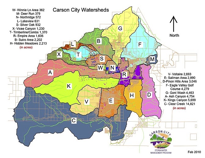 A map from Carson City Stormwater Management Program showing watersheds throughout the capital city.
