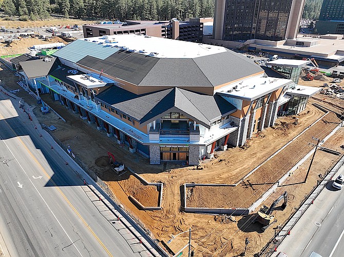 A drone photo of the Stateline Events Center at Lake Tahoe.