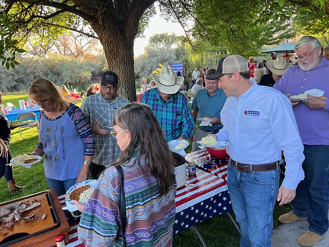 Norm and Sue Frey, along with the Churchill Republican Women, hosted a barbecue for U.S. Senate candidate Adam Laxalt at the Frey Ranch.