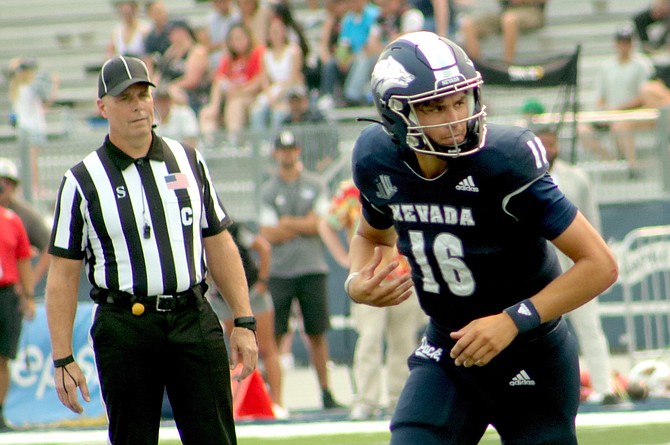 Nevada quarterback Nate Cox against Incarnate Word on Sept. 10, 2022.