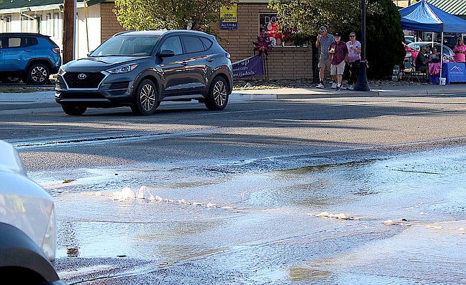 It was water into Wine Walk on Main Street in Gardnerville on Thursday night after a line break. Highway 395 is closed while repairs are being conducted.