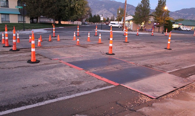 Highway 395 has a plate in front of the Anker Center, and is down to two lanes, but it is open this morning.