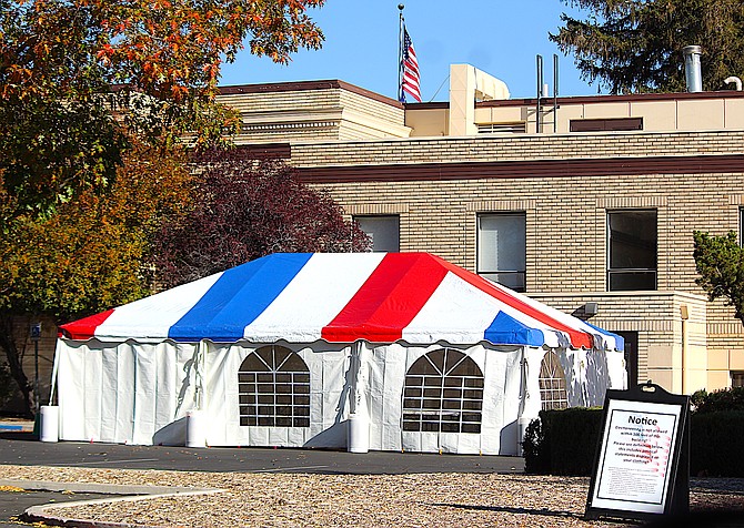 The Douglas County Clerk-Treasurer's Office Election Tent is set up behind the Douglas County Courthouse in Minden.