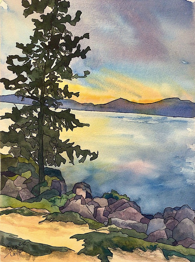 "Sand Harbor Sunset" is a watercolor by Irene Taylor.