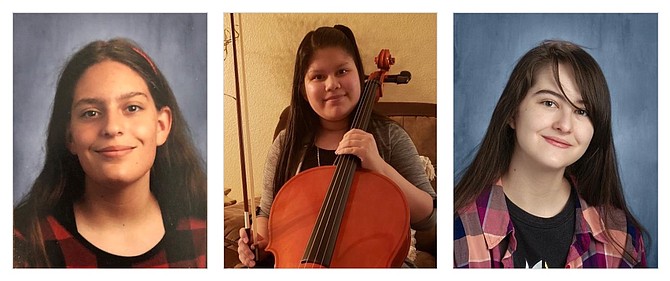 Last year’s scholarship winners (left to right – Mia Hamilton, violin, Luna Arredondo, cello, and Izabell McCullen, violin) used their awards for private lessons on their instruments.