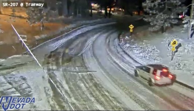 There might be more snow on Jacks Valley Road than Kingsbury Grade this morning after a plume of lake effect snow conducted an unauthorized water basin transfer from Tahoe to Carson Valley. Check road conditions at nvroads.com