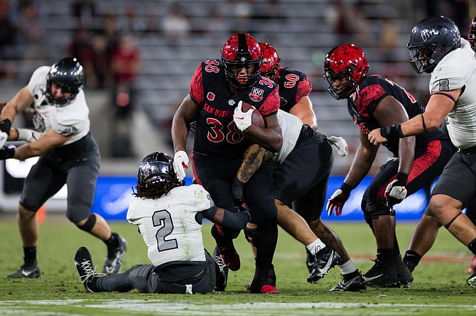 San Diego State running back Jaylon Armstead gained 72 yards on 14 carries against UNLV on Nov. 5, 2022 in San Diego.