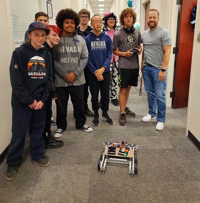 The Oasis Academy College Prep Robotics class is, from left: Riley Pascale, Camille Frossard, Abraham Gutierrez, Troy Underwood, Clint Vaughn, An Nguyen, Lyly Daigh, Kaeden Waller and teacher Jake Lewis.